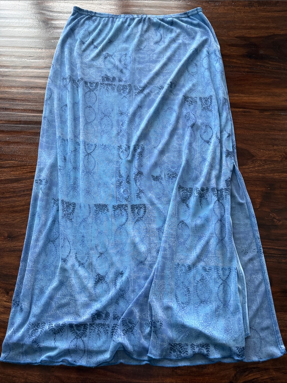 Wrapper Maxi Skirt Geometric Blue Size Large